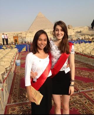 Junior Jessica Korte and her friend Lily Ekimian stand in front of the pyramids in Egypt. They served as ushers for their school’s graduation ceremony, which took place in the deserts of Cairo, Egypt.  “When I see the pyramids I am just amazed that I can be by a piece of history that has been there for 1,000s of years,” Korte said. 