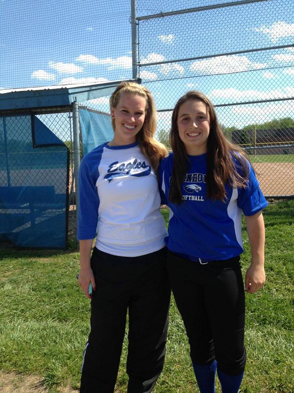 Claire Lovins stands next to her coach, Victoria Zelmanski, before a game. 