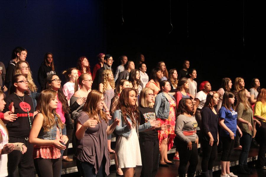 Eagle Voices practices for the country concert during school. My favorite part is that its all student driven, choir director Julia Holt said. The country concert is choreographed by the students.