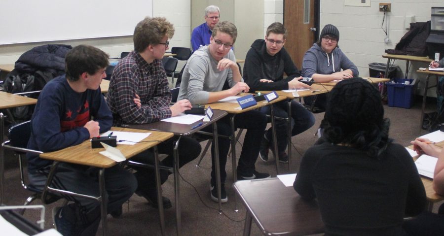 The quiz bowl team during a competition in 2015.
