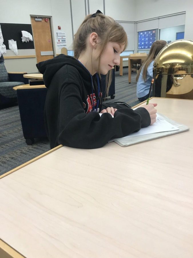 Rachel Austin studying for her Calculus exam.