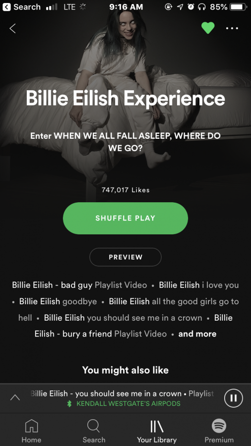 Billie Eilish has music uploaded on Spotify to listen to.