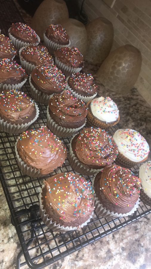While spending the weekend with family, sophomore Allison Vohs bakes delightful chocolate cupcakes. “These cupcakes tasted really good and are a classic recipe for many occasions,” brother Anthony Vohs said. This recipe was a family favorite and will be made in their house in the future.
