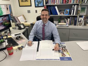 Sitting at his desk, principal Jared McEvoy keeps himself busy after getting a new job position. “I was thinking about it last night actually, how just these five years have gone so quickly,” he said. McEvoy’s official last day as principal is July 1st. 
