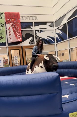 On November 3rd, Senior Isabella Demaj rode a mechanical bull that the student council brought in for all lunch hours. Demaj lasted 15 seconds before being swung off onto the inflatable barrier. “It was a lot of fun,” Demaj said. “I was super nervous before doing it but once I finished I wanted to go on again.”
