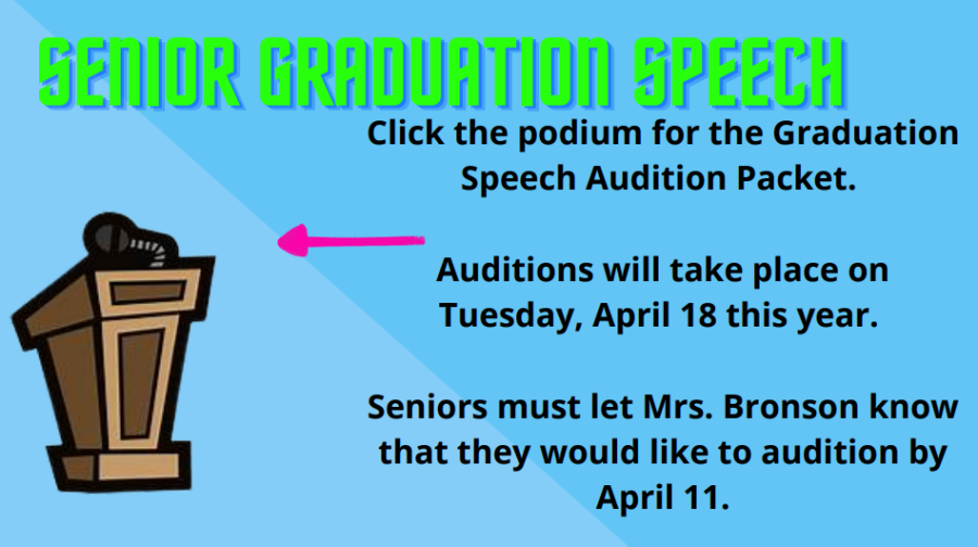 Speak+now+or+forever+hold+your+peace.+Students+prepare+their+speeches+for+the+upcoming+graduation+speech+auditions+on+April+18th.+%E2%80%9CI%E2%80%99m+most+looking+forward+to+the+students+being+able+to+share+their+voice%2C+share+their+experiences%2C+articulate+that+in+a+speech+and+have+the+awesome+opportunity+to+get+up+and+speak+at+such+a+big+event+like+that%2C%E2%80%9D+speech+communications+teacher+and+speech+auditions+judge+Lisa+Packan+said.