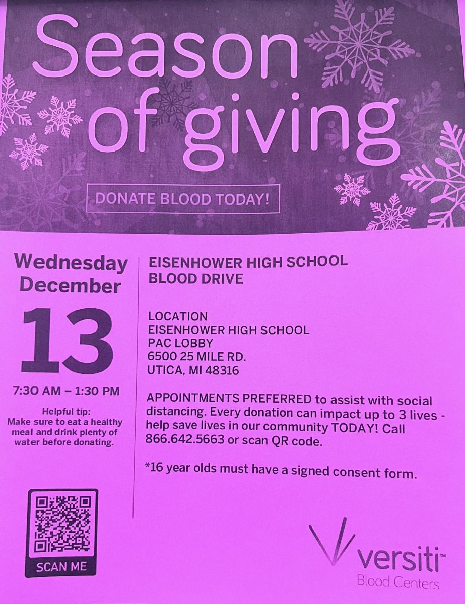 Donating blood. The annual blood drive occurs on Wednesday, Dec. 13. The blood drive has been a tradition for more than 20 years.

