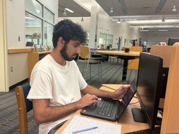 During fifth hour, senior Yousuf Hussaan works for his online class Web Page Development. So far Hussaan has enjoyed his online class thoroughly.