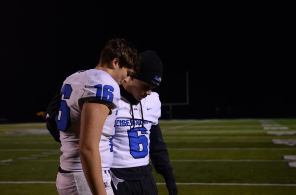 Seniors Jack Bullock and Bryce Hurley walk off of the field for the last time in their high school careers. "It sucks but I wouldn't trade that season for anything," Bullock said. Both players were awarded MAC Red All-League Honors, with Hurley winning MAC Red MVP.