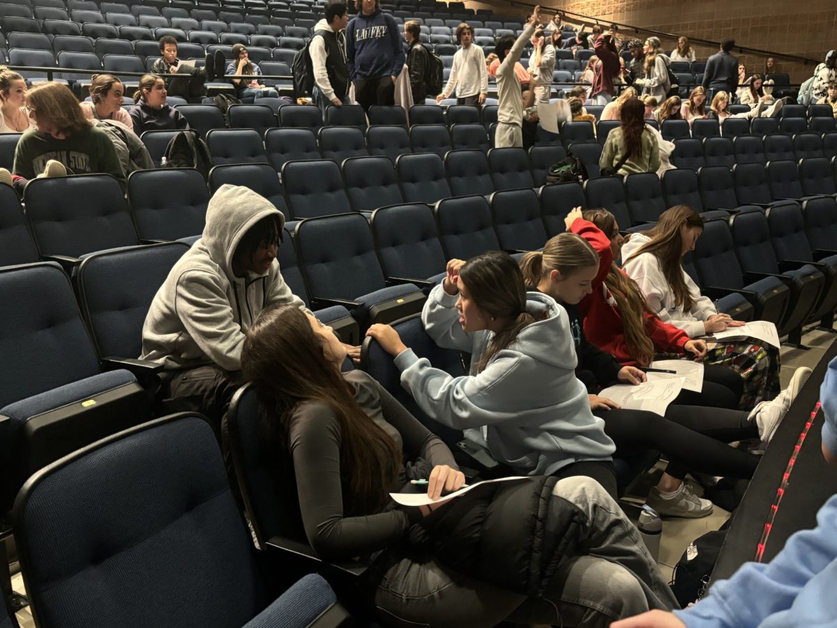 
Drama club students discuss between fellow members about the events of the upcoming musical play “Marry Poppins”. “I was sitting there one day and I was thinking Thanksgiving oh my god it’s really good idea, thesgiving and then boom, it happened, ” head of the Drama Club Eric wells said. 

