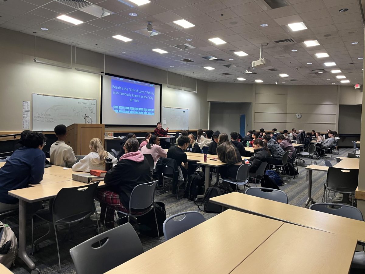 Alec Barry hosts the 29th annual trivia day. He is the first student leader to run this activity in the program’s history, according to Spanish teacher Monica Klesko. 